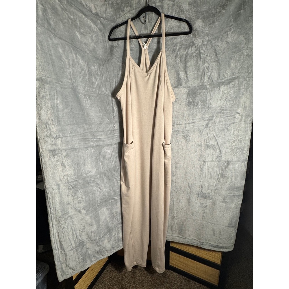 Z by Zella Womens Beige Racerback Jumpsuit Sleeveless Pockets Tan‎ 
Large